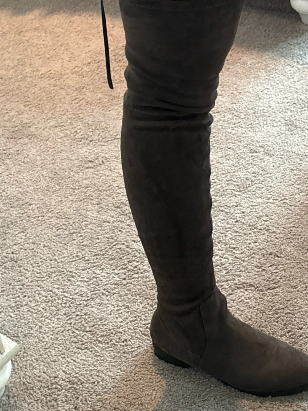 Over-the-Knee Flat Riding Boots — Gray Suede